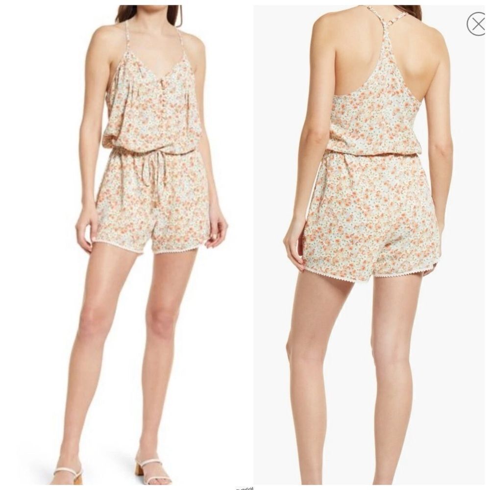 Anthropologie Bishop + Young Surfside Shorts Romper in Floral Bright Side Print